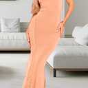 Women's Spaghetti Strap Maxi Dress Sexy Lace Split Side Long Cami Dresses (Orange, XXL)