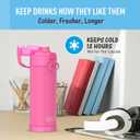THERMOS FUNTAINER 16 Ounce Stainless Steel Vacuum Insulated Bottle with Wide Spout Lid, Neon Pink