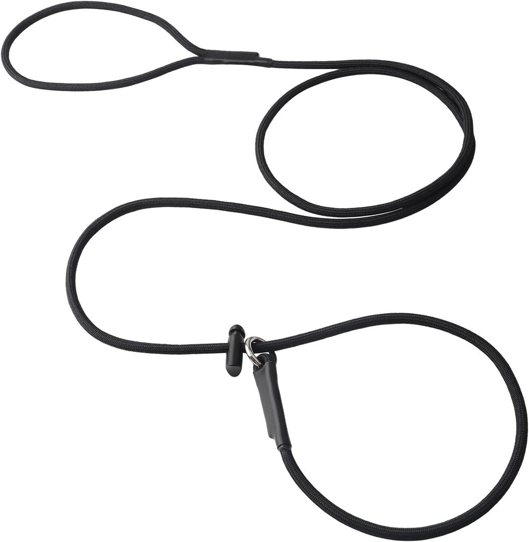 Slip Lead Dog Leash for Small & Medium Dogs, 1/4” x 6ft Sturdy Nylon Rope with Spring-Loaded Adjustable Stopper, Easy On/Off Training & Walking Slip Leash(Black, 6ft*1/4")