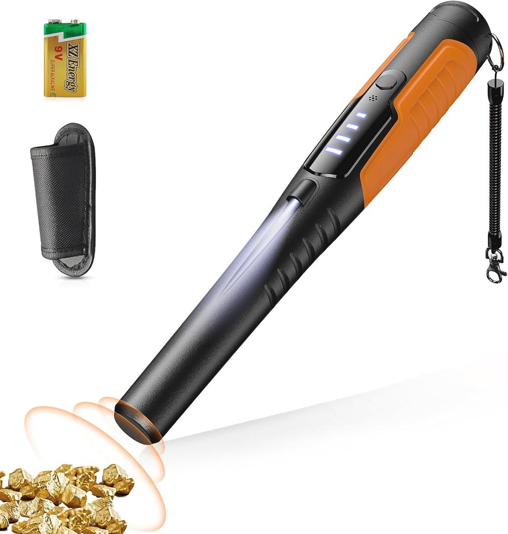 Metal Detector Pinpointer, Search Treasure Pinpointing Finder Probe with LCD Display, Professional Waterproof Handheld Pin Pointer Wand with 4 Modes for Metal Detector Adults, Kids (Black)