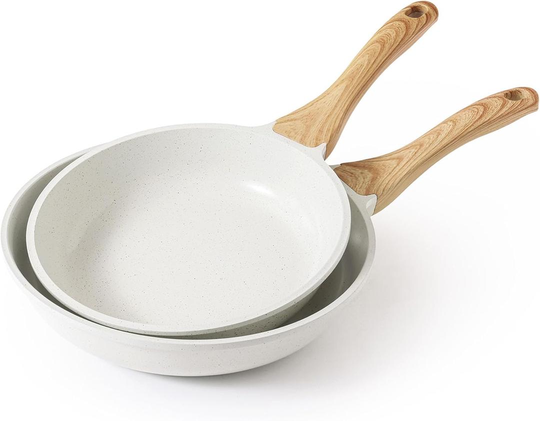 SENSARTE Nonstick Frying Pan Skillets, White Ceramic Coating Omelette Pans, Healthy Cookware Chef's Pan, PTFE & PFAS Free (9.5+11 Inch)
