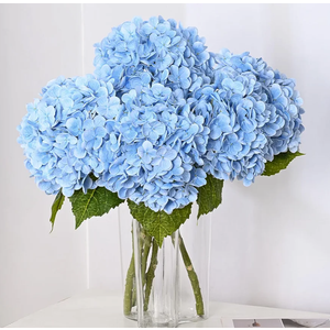 Fake Blue Hydrangea Artificial Flowers Bouquet 3pcs Real Touch Silk Fake Hydrangeas Heads with 176 Petals and Stems Blue Faux Hydrangeas Flowers for Table Centerpieces Party Floral Arrangements