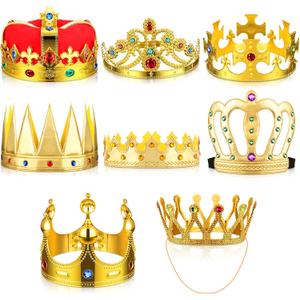 Yingzhao 8 Pcs Royal King Crown for Kid Plastic Queen Prince Princess Crown Jeweled Costume Accessory for Adult Boy Girl (Gold)