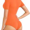 MANGOPOP V Neck Bodysuits for Women Short Sleeve Body Suits Basic Top Casual Shirt (Orange, XL)