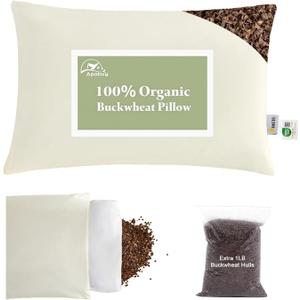 20"X26" Large Organic Buckwheat Pillow with Dual-Layer Pillowcase and Extra Buckwheat Hulls, Adjust Height and Firmness, Neck Support Pillow for Back and Side Sleepers (Off-white)