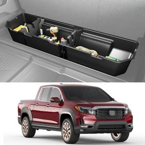 KINGGERI Under Seat Storage Boxes - Compatible with 2006-2025 Honda Ridgeline Crew Cab, Heavy Duty Upgraded Rear Under Back Seat Storage Truck Cargo Black Tool Box Organizer