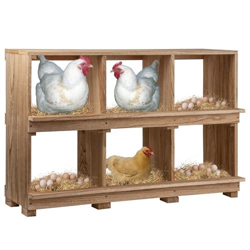 Neoaider Nesting Boxes for Chickens 6 Compartment, Wall-Mounted Wooden Chicken Nesting Box, Ensuring Comfortable Egg Laying, Preventing Egg Falls, Perfect for Backyard and Poultry Farms