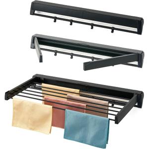 Wall Mounted Drying Rack, Aluminum Collapsible, 88 lbs Capacity, Foldable Laundry Rack for Drying Clothes (Black), 33.7"l X 14.8"w X 3"h