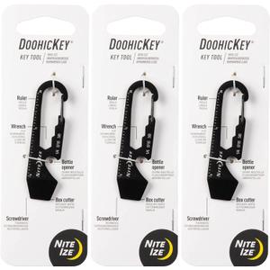 Nite Ize DoohicKey Key Tool - Everyday Multiuse Keychain - Stainless Steel 5-in-1 Tool - Pocket Gadget with Box Cutter, Bottle Opener, Screwdriver, Wrench & Ruler - Black, 3 Count (3 Pack)