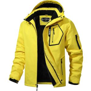 Men's Ski Jacket Winter Warm Snow Coat Waterproof Windbreaker Hooded Work Outerwear Snowboarding Jackets (Large, Yellow)