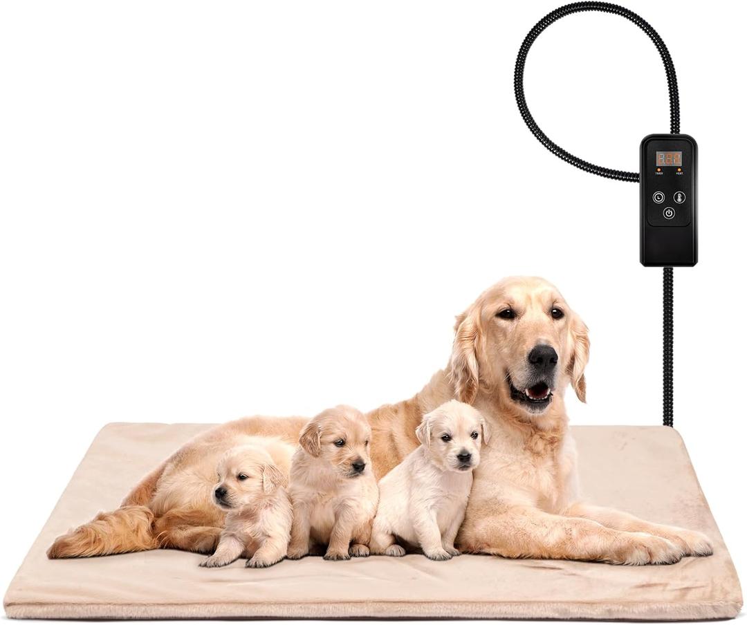 Niubya Pet Heating Pad for Dogs and Cats, Adjustable Temperature and Waterproof Pet Heated Mat with Timer, Electric Heating Pet Bed with Chew Resistant Cord and Soft Washable Cover, 59"x39.5"