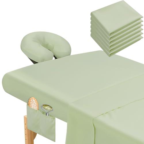Mixweer 9 Pcs 3 Set Microfiber Massage Table Sheets Set Bulk Includes Flat Sheet, Fitted Sheet with Pocket, Face Rest Cover(Green)