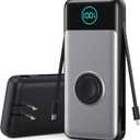 Portable Charger 26800mah for iPhone with Built-in Cables & AC Wall Plug,6-in-1 USB C Power Bank 5 Output Travel Essential,25W PD Fast Charging Battery Pack for iPhone16/15/14/ 13 Android,Apple Watch