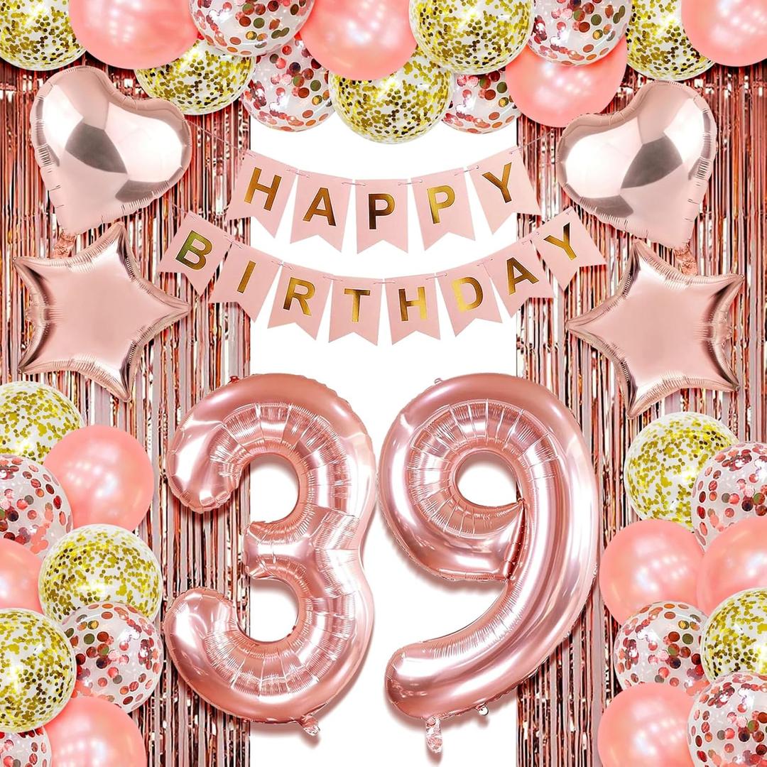 ROTASLOG 39th birthday decorations for her happy 39th birthday decorations for women 39 birthday decorations for women 39 year old girl birthday decorations Rose Gold thirty nine birthday Party Decor