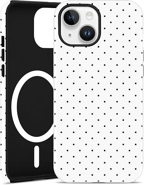 Jusy Compatible with MagSafe Polka Dot Case for iPhone 15, Cute Aesthetic Polka Dots Magnetic Phone Case, Soft TPU and Hard PC Protective Phone Cover for Women Girls (Matte)  White