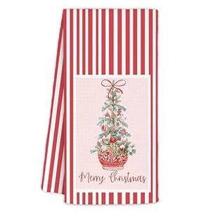 Yhtrg Red Chinoiserie Christmas Tree Kitchen Towels 16x24 Inch, Coquette Blue and White Bow Christmas Hand Towels for Bathroom Decorative, Preppy Girly Red Bow Xmas Dish Tea Towel for Kitchen Decor