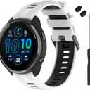 TopPerfekt Band Compatible with Garmin Forerunner 965 Watch - Soft Silicone Replacement Watch Band Strap for 965 Smart Watch for Women Men (White - Black)