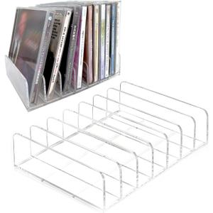 CD Holder, Clear Acrylic CD Display Rack & Storage Organizer, Holds up to 28 Standard CD Cases for Media Shelf Organization