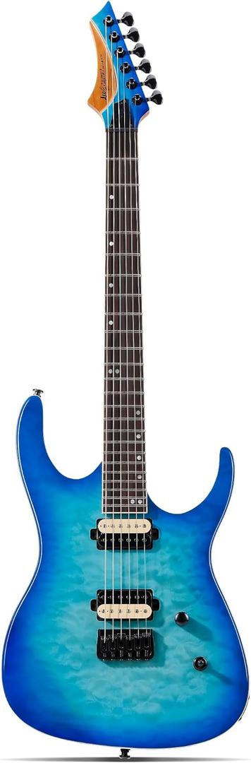 Leo Jaymz Electric Guitar Monsoon Series,Reverse Headstock,Mahogany Body,Roasted Maple Neck,Rosewood Fretboard,Locking Tuners,Rounded End Frets,AlnicoV Pickups,Fixed Bridge (Blue Ocean)
