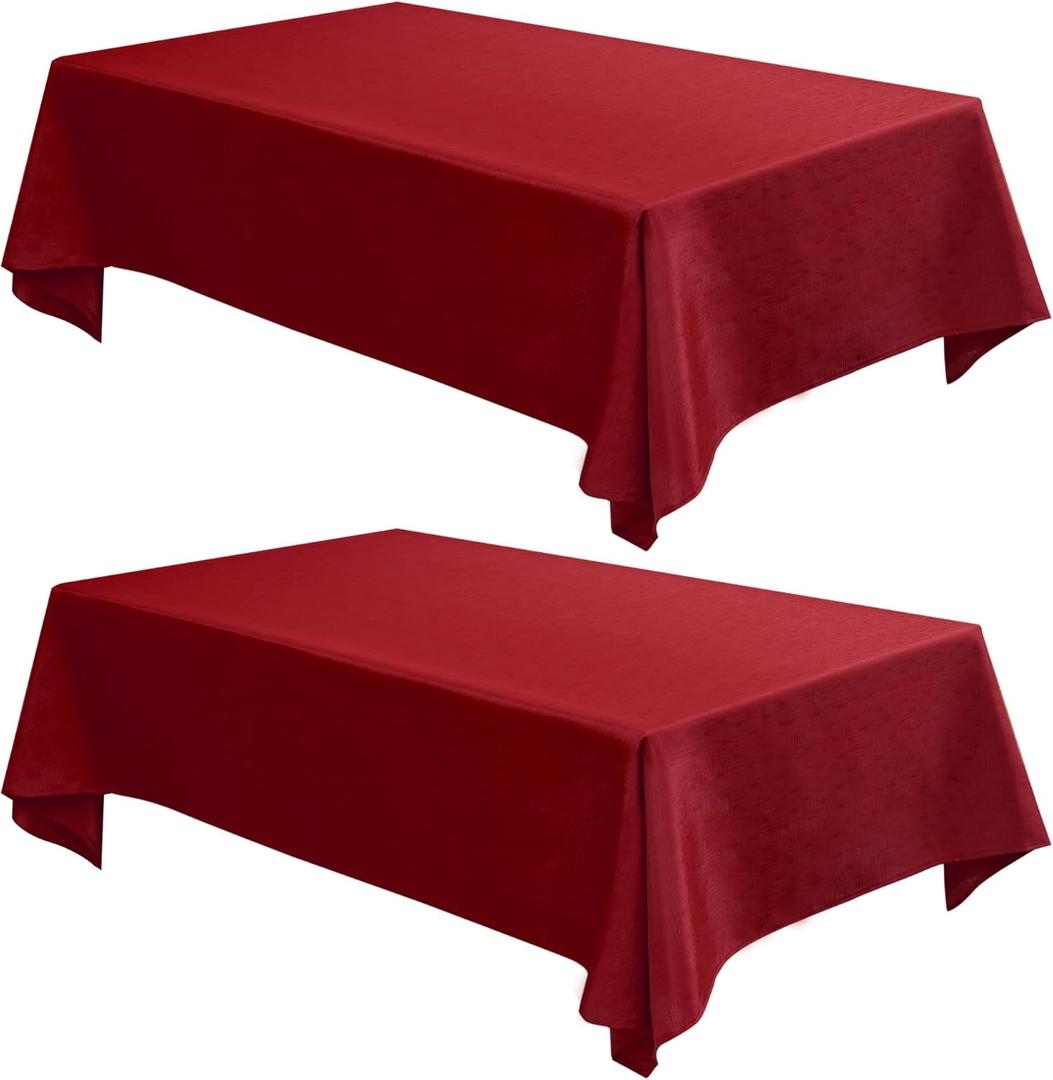 Fitable 2 Pack Faux Linen Christmas Tablecloths, Burlap Textured Fabric Table Clothes Rectangle, Rustic Decorative Table Covers for Winter Holiday Dinner Party Farmhouse (Red, 60 x 84 Inch)