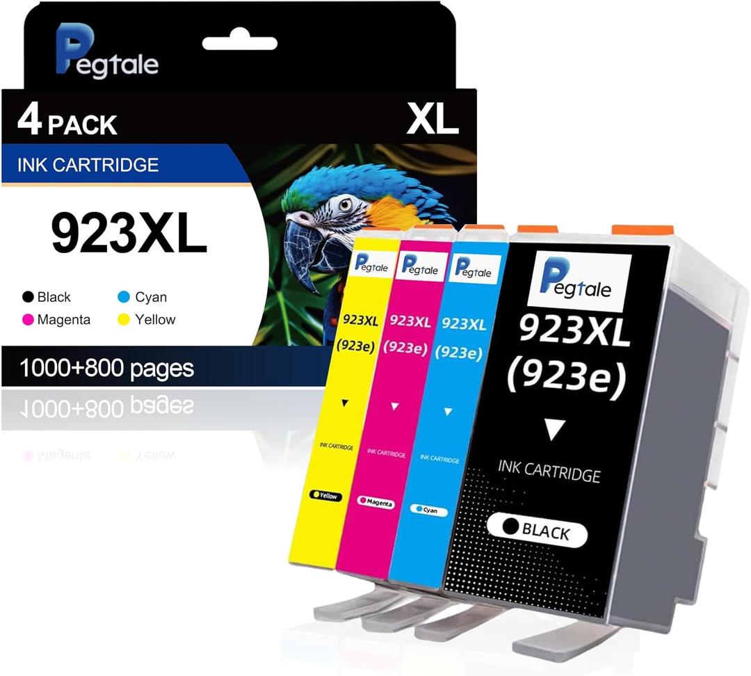 923 XL High Yield Ink Cartridges Combo Pack Replacement for HP 923 / 923e XL Ink Cartridges Work with for HP OfficeJet Pro 8120/8123/8130/8133 Printer (4 Pack BK/C/Y/M)