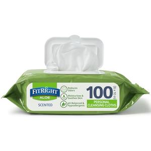 Pack of 6 Medline FitRight Aloe Personal Wipes, 8 x 10 Inches, Scented, Soft Pack with Flip Top Lid, Pack of 100