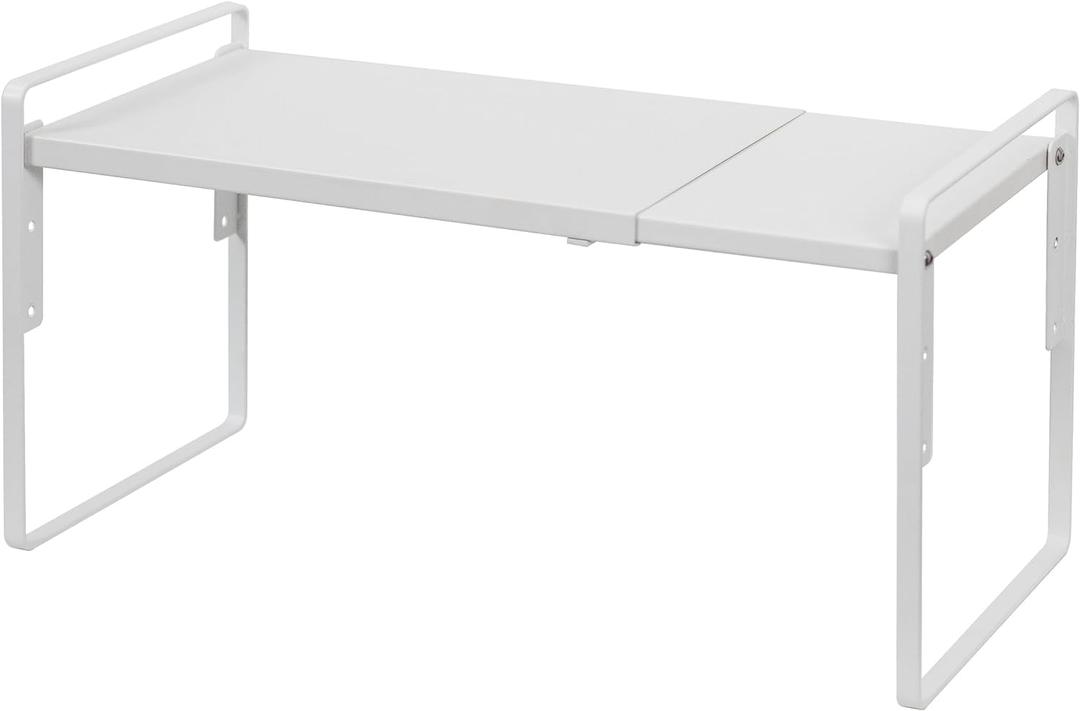 Nxconsu Cabinet Shelf Expandable Height Adjustable Organizer Riser for Kitchen Cabinet Pantry Cupboard Under Sink Countertop Organization Storage Space Saver Stackable Heavy Duty Metal White (8.6D * 13.8-24.8W * 9.7H)