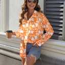 Women's Floral Boho Button Down Shirts Dress Long Sleeve Blouse Outfits Business Casual Work Tops (Orange, M)