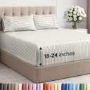 Extra Deep Pocket Full Sheets - 4 Piece Breathable & Cooling Bed Sheets - Hotel Luxury Bed Sheet Set - Soft, Wrinkle Free & Comfy - Easily Fits Extra Deep Mattresses - Deep Pocket Beige Striped Sheets