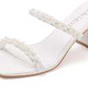 Women's Square Open Toe Heeled Sandals Two Strap Mules Slip On Block Chunky Mid Heels Sandals (8.5, Pearl White)