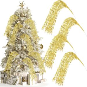 30 Pack Gold Long Glitter Berry Spray Pick 37" Branches Artificial Firework Berry Stem Decorations Curly Willow Christmas Tree Picks and Sprays for Xmas Tree Wreath Craft Home Vase Decoration