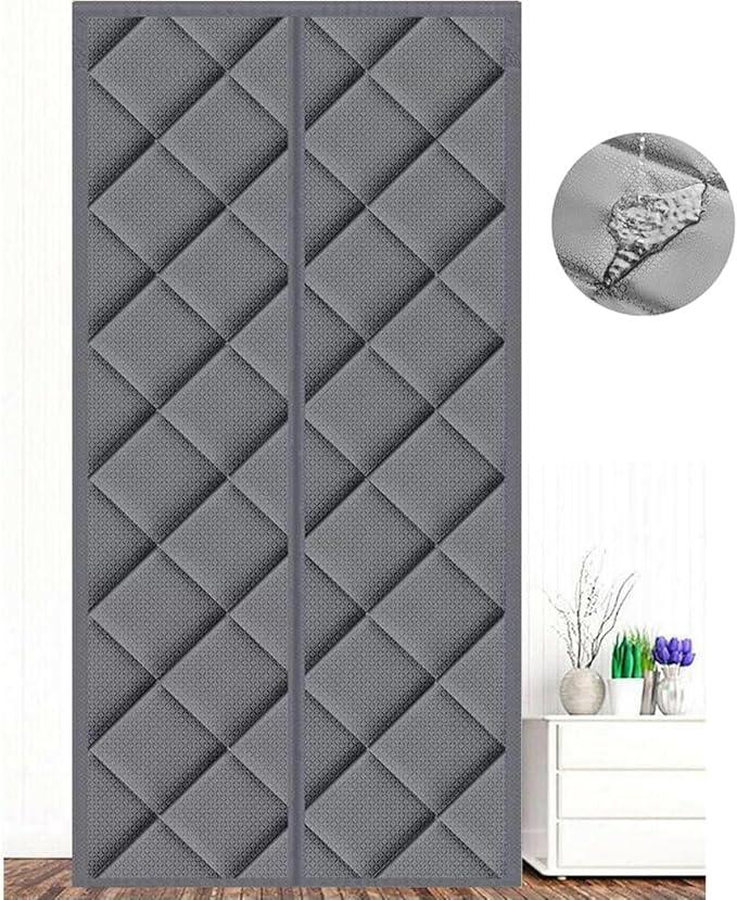 Magnetic Thermal Insulated Door Curtain, with Heavy Duty Windproof Waterproof Cotton Curtain, Soundproof,for Air Conditioner Room, Heater Room, Living Room, Back Door Leather Light Gray 36x84 Inch