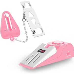 MBBEST Hotel Door Lock & Door Stop Alarm,Dual Protection Security Devices Pocket Door Stopper Self Defensey Tools for Hotel Travel Home Apartment House, Pink/Pink