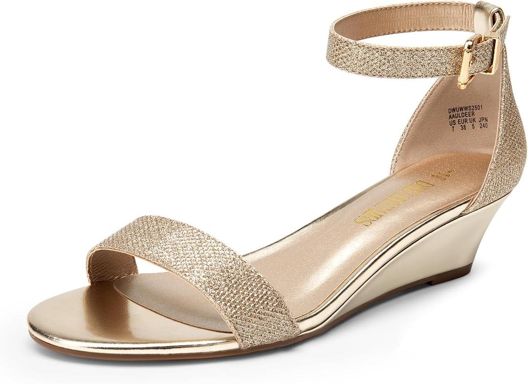 DREAM PAIRS Women's Ingrid Ankle Strap Low Wedge Sandal (9 Wide, Gold)