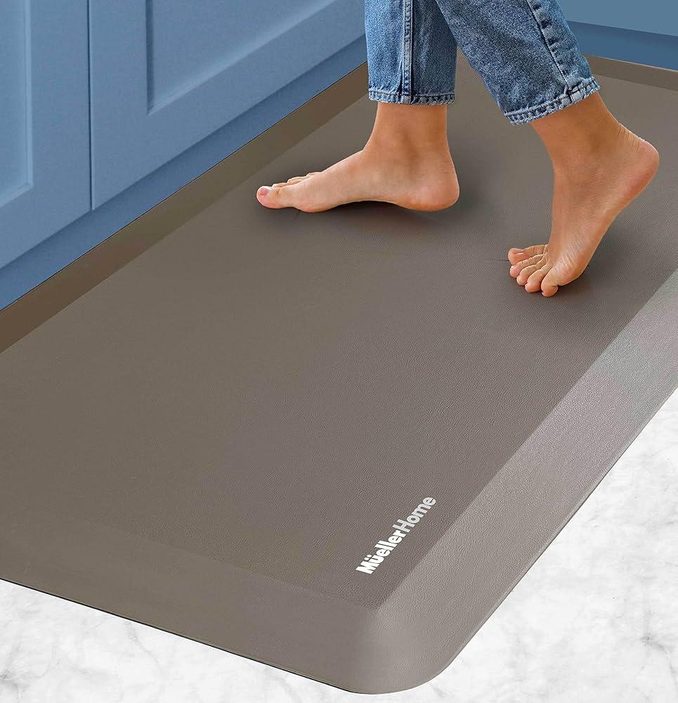 MÜELLERHOME Anti Fatigue Mat, 3/4" Thick, Waterproof 32.5"x 20" Kitchen Mats for Floor, Anti-Slide Standing Desk Mat & Office Floor Mat, Heavy Duty PVC Ergonomic Foam Mat, Beige Leather-Look Design