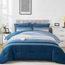 Dobuyly Blue Queen Comforter Set 7 Pieces, Boho Striped Bed in a Bag Queen Size Soft Microfiber All Season Bedding Set with Comforter, Sheets, Pillowcases & Shams