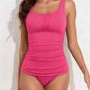 Aleumdr Women's Ribbed Ruched Two Piece Tankini Bathing Suits Tummy Control Swim Top with Bottom Swimsuits (Pink, S)