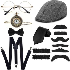 Mikbnfrb 1920s Mens Costume Accessories Set Roaring 20s Costume Outfit Gangster Dress Up for Gatsby Party