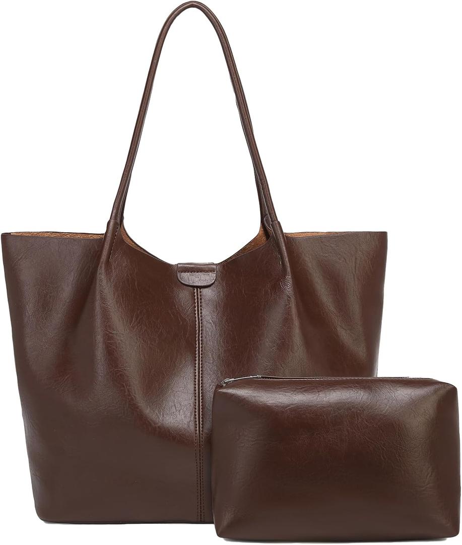 Tote Bag For Women Large Capacity Soft Leather Purse With Interior Pouch Multi-Use For Daily Commute Work Travel
