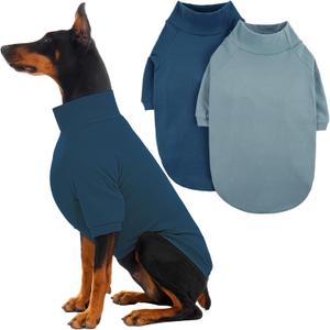 IECOii 2 Pack XXL Dog Fleece Sweater for Large Dogs, Warm Dog Turtleneck with Stretch for Pitbull Sweater, Fall Winter Pullover Dogs Sweatshirt with Sleeve, Indoor & Outdoor Sweaters for Walking, 2XL (Blue+ Lightblue)