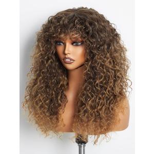 GORGIUS Veralux Blend Shaggy Haircuts Ombre Curly Wig with Bangs Honey Colored Wig Crafted with Style-Archive Technology: Premium Fiber & Remy Human Hair Blended, Realistic Look with True Scalp (20 Inch,Honey Colored)