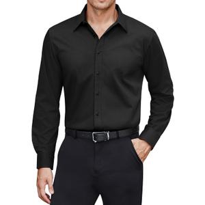 J.VER Men's Dress Shirts Stretch Stain Shield Long Sleeve Solid Formal Shirt Business Casual Button Down Shirts (Black, XXL)