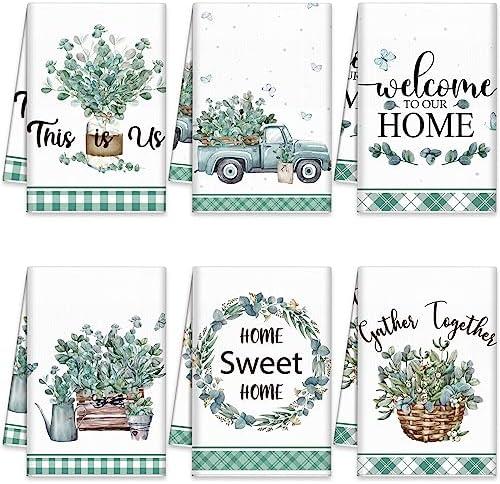 Amazon.com: Mixweer 6 Pcs Eucalyptus Leaves Kitchen Towels Farmhouse Home Dish Towels Kitchen Absorbent Green Decorative Tea Hand Cloth with Hanging Loop for Bathroom Home Housewarming Gift : Home & Kitchen