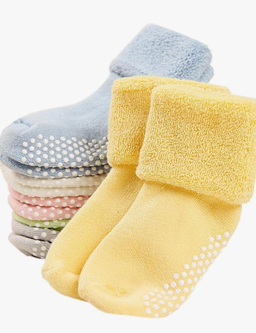 VWU Baby Toddler Kids Ankle Crew Socks with Grips Unisex Warm Thick Cotton Winter Socks 0-10 Years 6/8 Pack