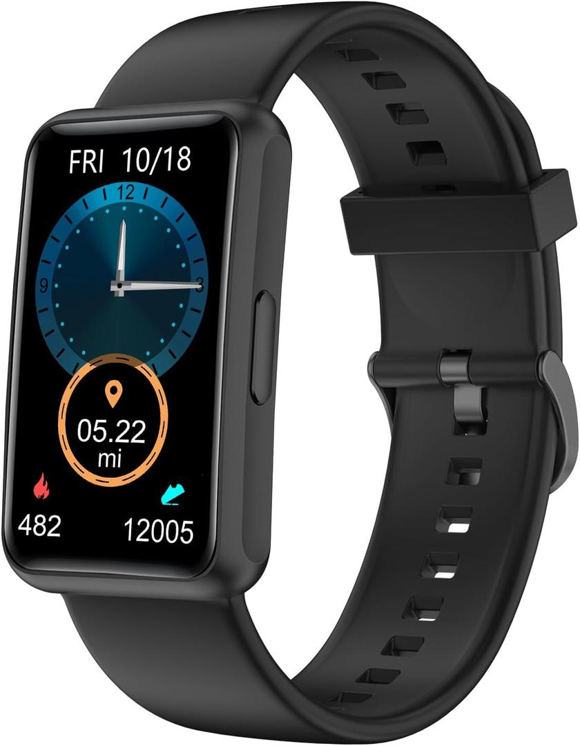 HUAKUA Fitness Tracker No Bluetooth No APP No Phone Needed, Fitness Watch for Men Women Parents IP68 Waterproof with Full Touch Screen Steps Calories Counter Sleep Tracker Alarm Clocks (Black)