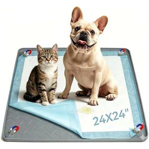 Pee Pad Holder for Dogs, 24" x 24" Non-Slip Silicone Puppy Pad Tray with 4 Magnetic Clips, Leak-Proof Raised Edge, Reusable Waterproof Puppy Training Mat for Indoor Floor Protection