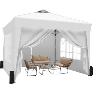 SANWAY 10x10 Pop Up Canopy Tent with Sidewalls x 4 Easy Setup Canopy Tent, Waterproof, UV-Resistant, Portable with Carry Bag for Outdoor Events, Camping, and Backyard Parties White