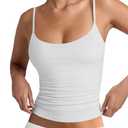 PINKMSTYLE Womens Double Lined Spaghetti Strap Tank Top Scoop Neck Sleeveless Basic Cami Shirts (White, Medium)