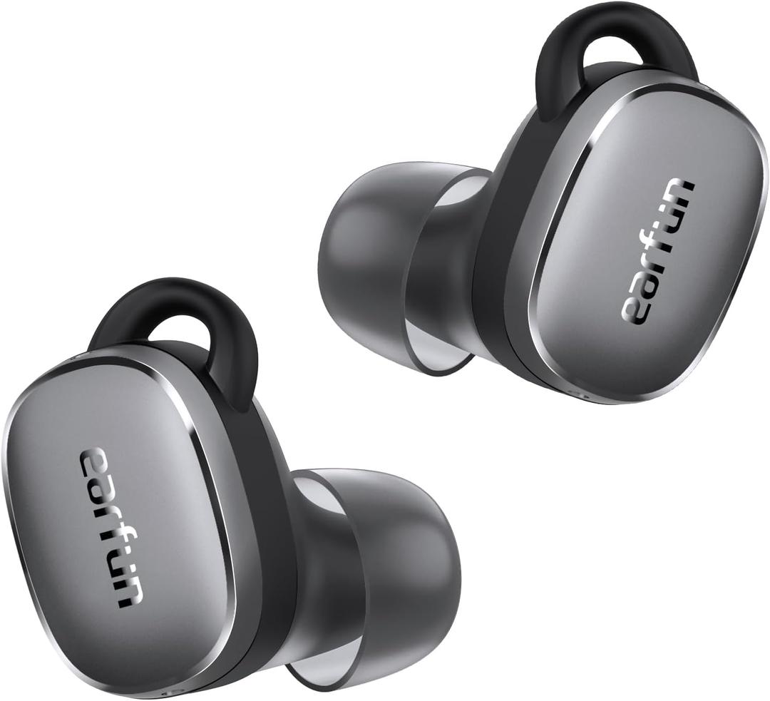 EarFun Free Pro 3 Noise Cancelling Wireless Earbuds, Hi-Res Sound, Snapdragon Sound with Qualcomm aptX Adaptive, 6 Mics ENC, Bluetooth 5.3 Earbuds, Multipoint Connection, Custom App, Wireless Charge (Brown Black)