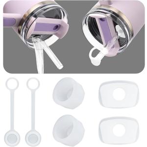 2Sets Silicone Spill Proof Stopper for Stanley 40/30 oz Quencher H2.0 Tumbler with Handle for Stanley Cup Accessories Including 2 Straw Cover Cap, 2 Round Leak Stopper 2 Square Spill Stoppers